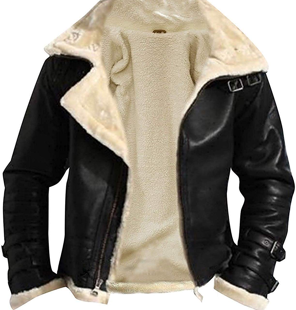 Aviator B3 Black Hood Faux Fur Sheepskin Leather Bomber Flying Jacket Men