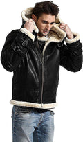Aviator B3 Black Hood Faux Fur Sheepskin Leather Bomber Flying Jacket Men