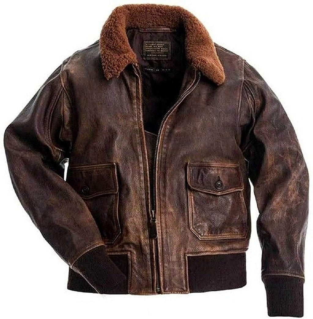 Aviator G-1 Flight Jacket Distressed Brown Real Leather Bomber Jacket