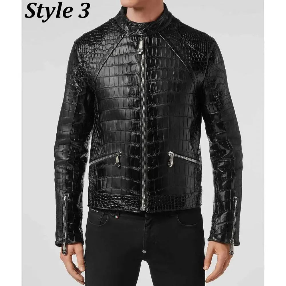 Biker Croc Alligator Leather Jacket