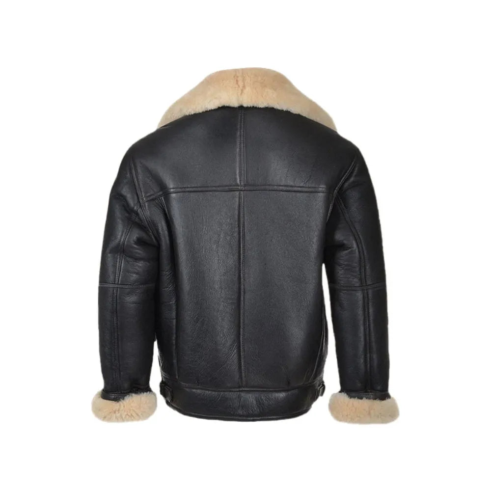 B3 Black Shearling Bomber Leather Jacket