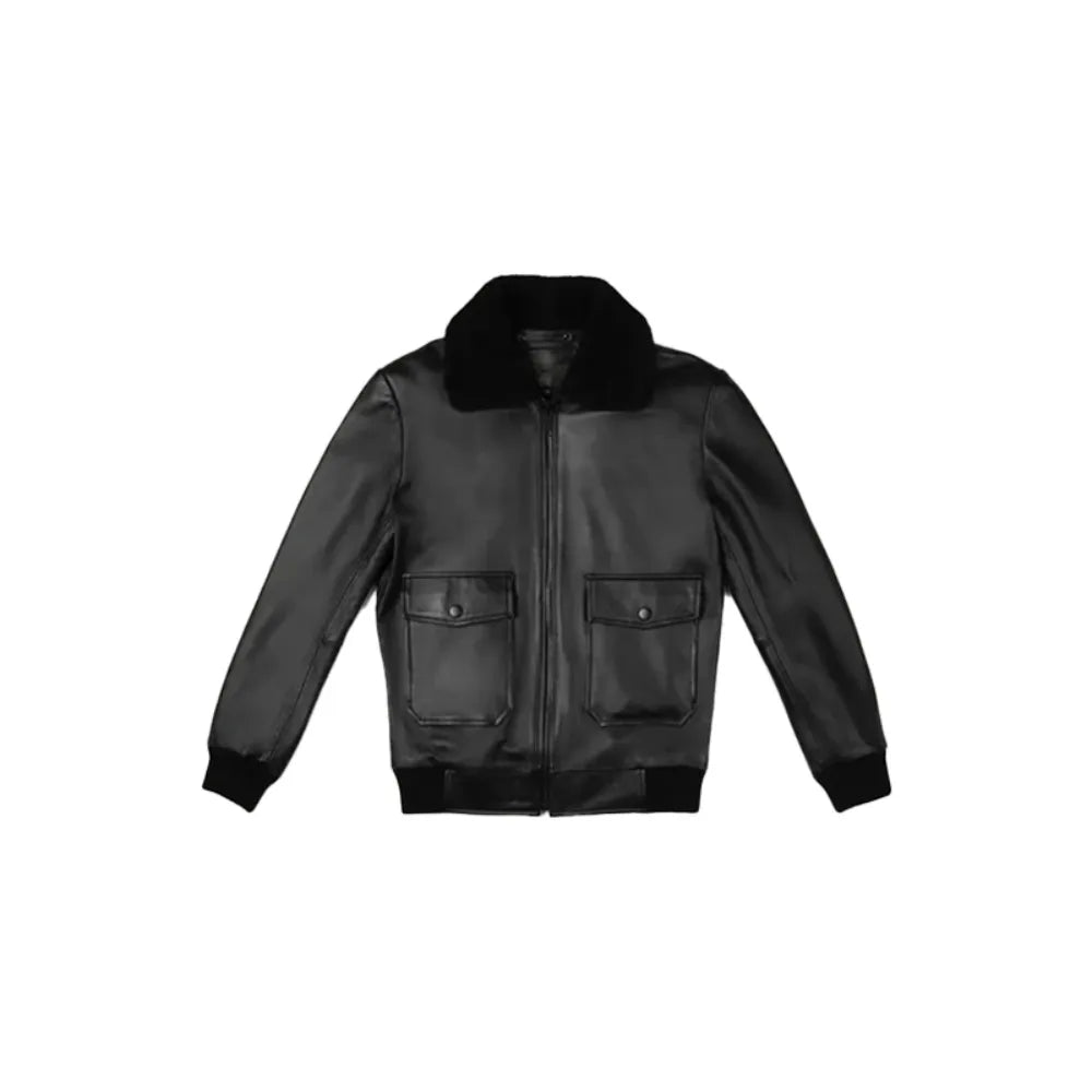 G-1 Flight Black Leather Bomber Jacket