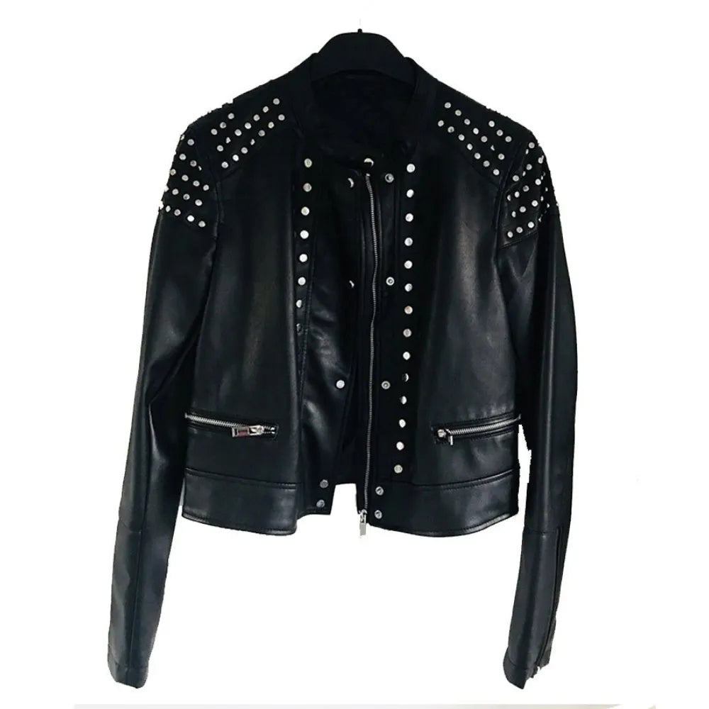 Cafe Racer Black Studded Leather Jacket