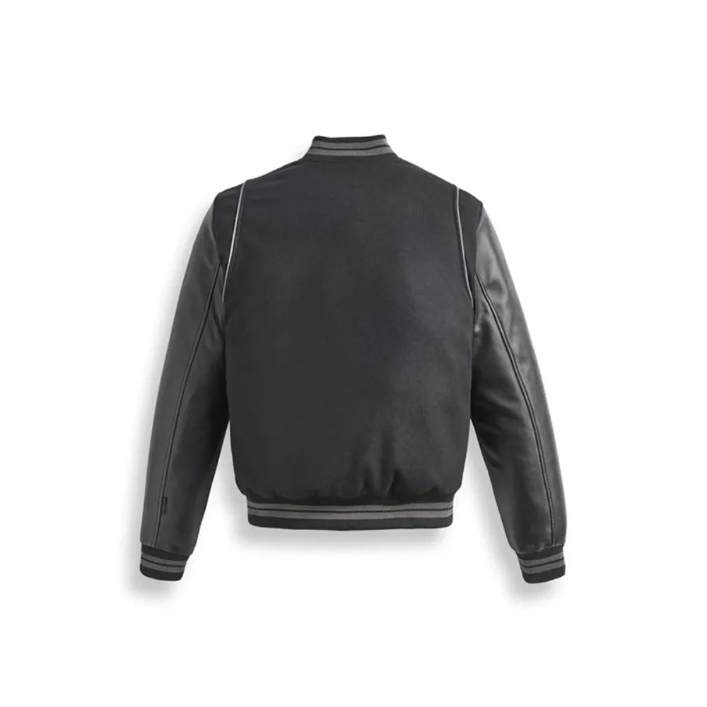Black Varsity Leather Bomber Jacket
