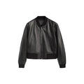 Classic Black Leather Bomber Jacket