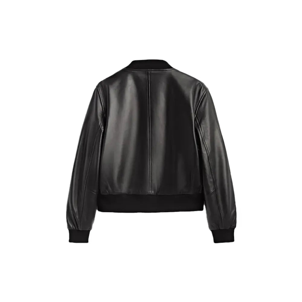 Classic Black Leather Bomber Jacket