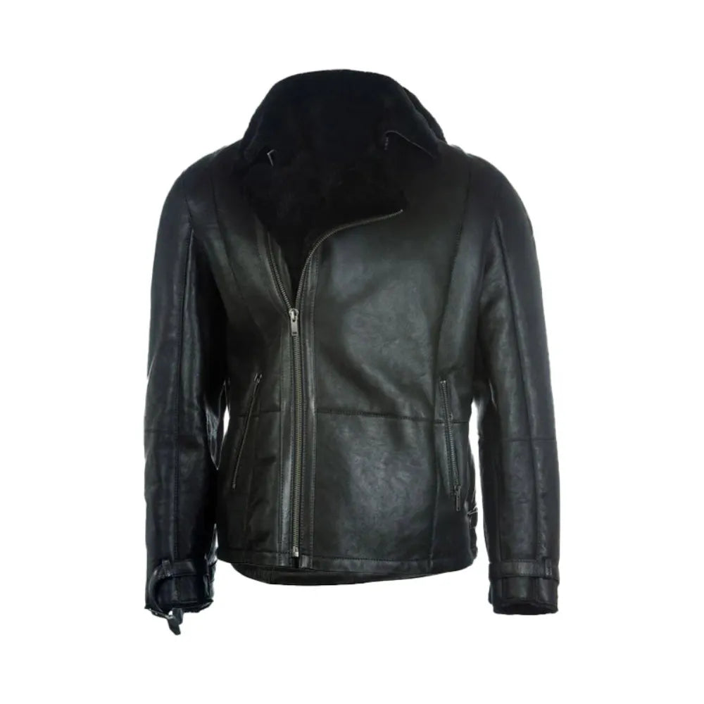 Mens Black B3 Shearling Bomber Leather Jacket