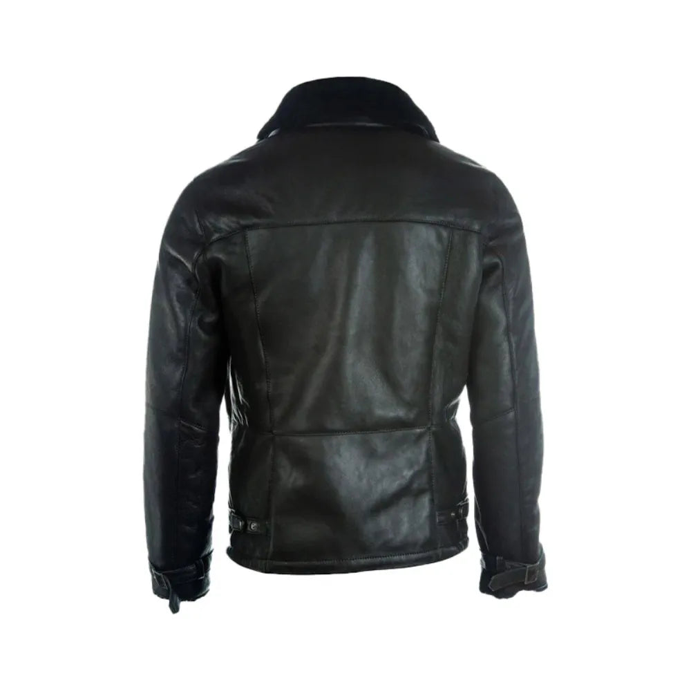 Mens Black B3 Shearling Bomber Leather Jacket