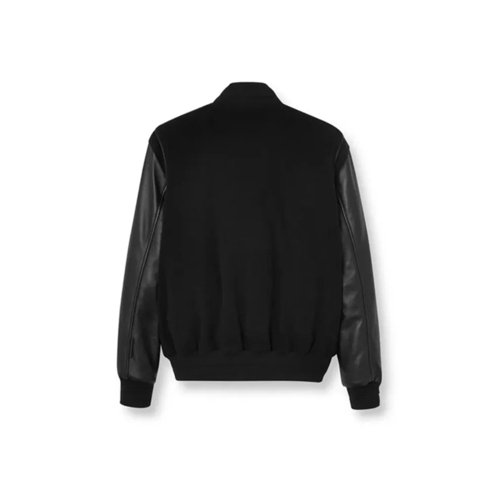 Men Black Varsity Leather Jacket