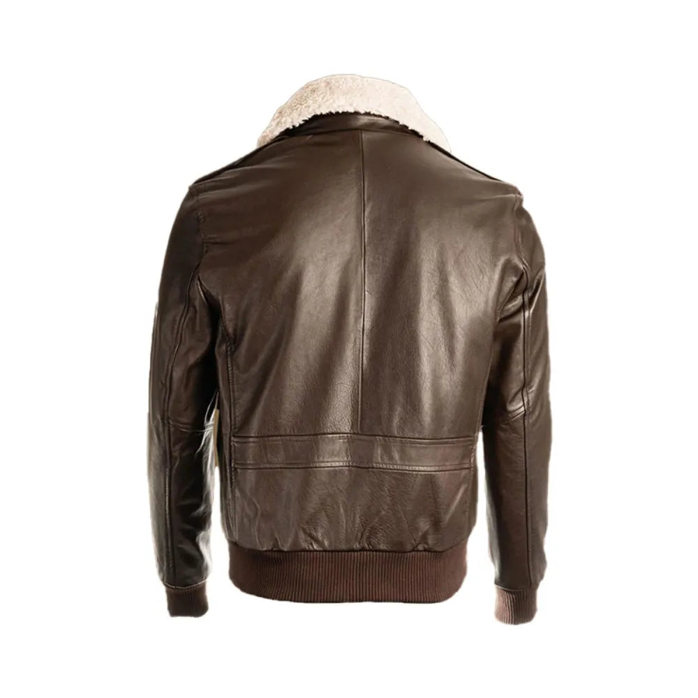 Mens Pilot Brown Bomber Shearling Leather Jacket