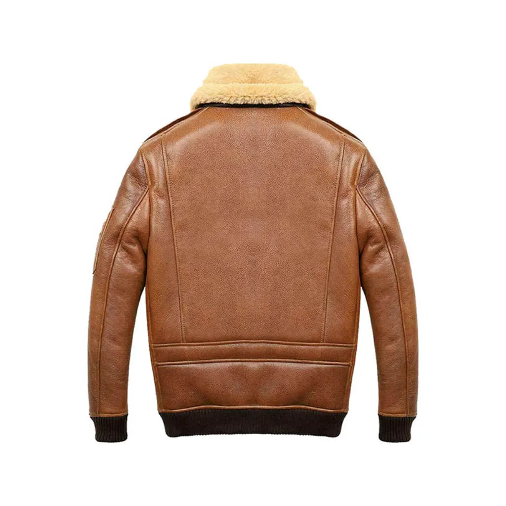 Mens Aviator Camel Brown A2 Fur Shearling Jacket