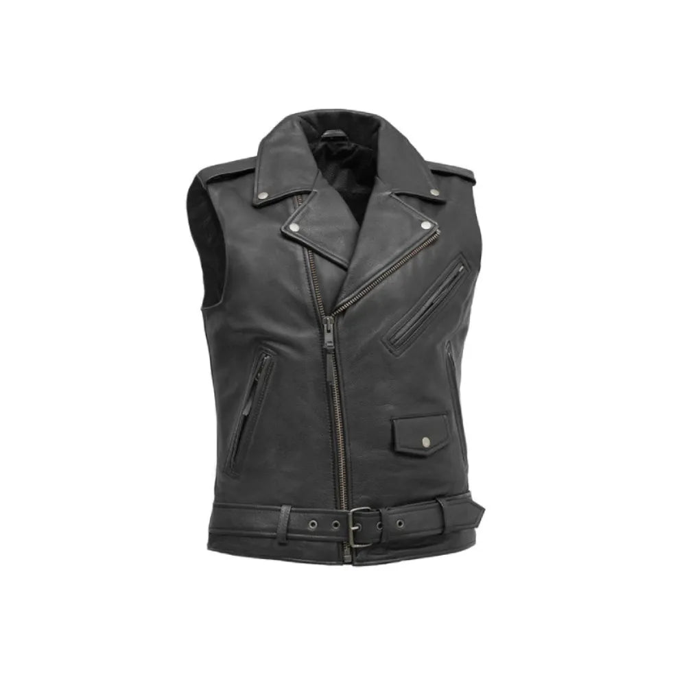 Mens Black Biker Leather Vest
