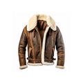 Mens Aviator Brown Shearling Sheepskin Leather Jacket