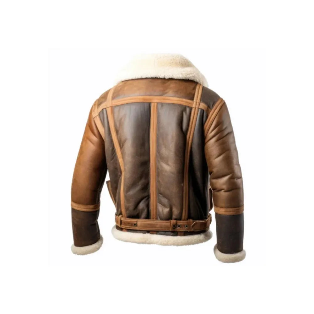 Mens Aviator Brown Shearling Sheepskin Leather Jacket