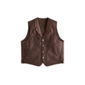 Mens Brown Lapel Collar Leather Vest