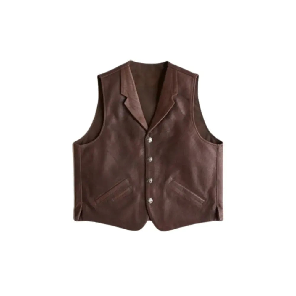Mens Brown Lapel Collar Leather Vest