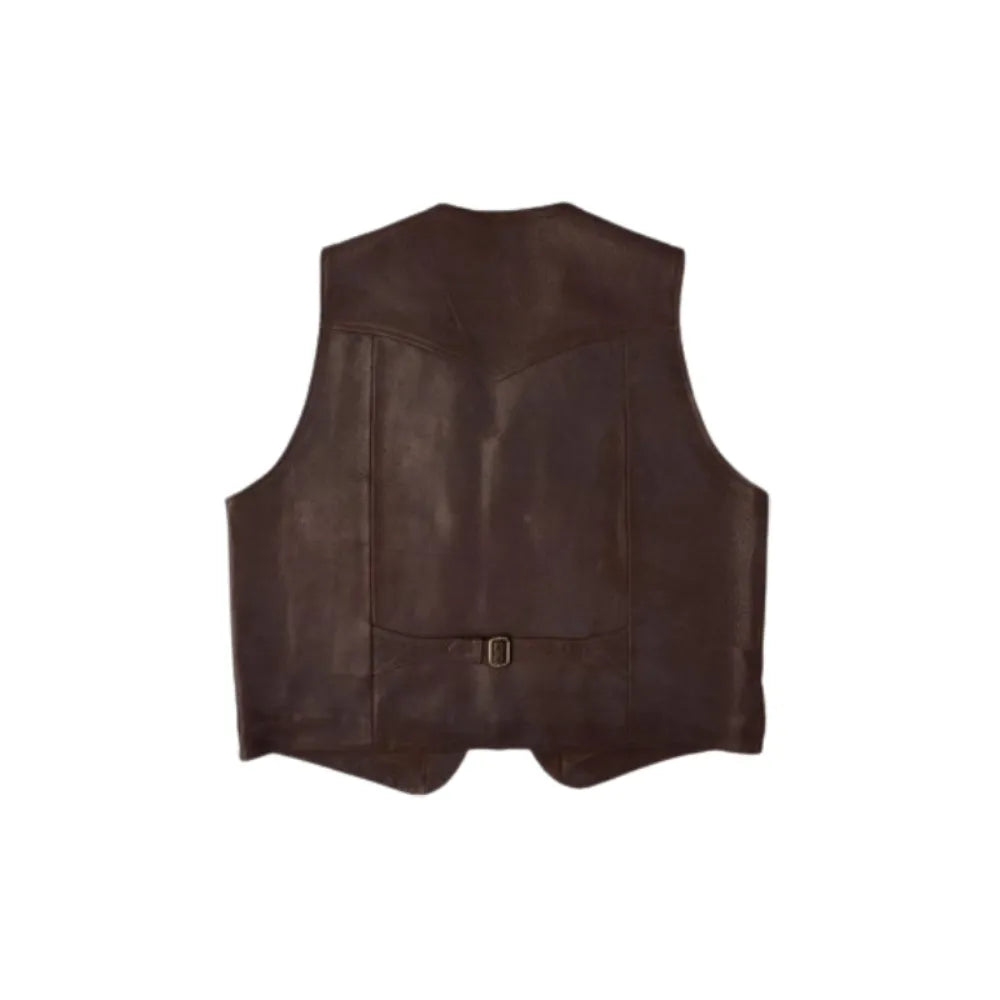 Mens Brown Lapel Collar Leather Vest