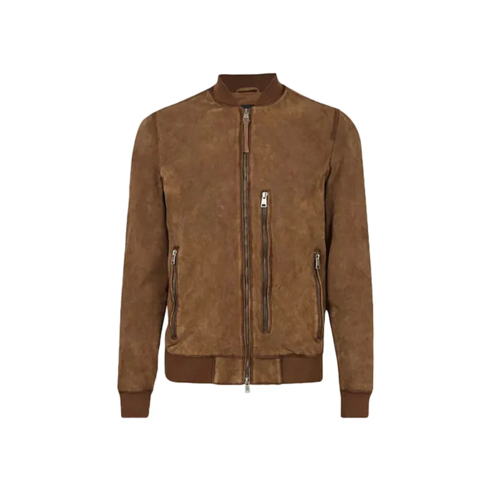 Mens Brown Suede Leather Bomber Jacket