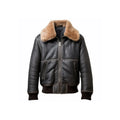 Mens Black Fur Aviation Bomber Leather Jacket