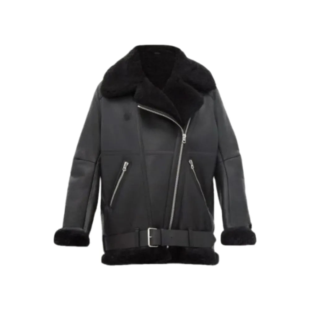 Women Black B3 Shearling Leather Jacket