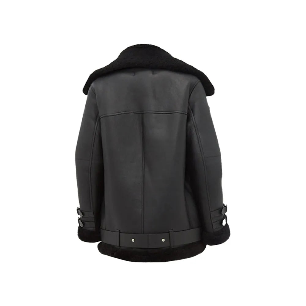 Women Black B3 Shearling Leather Jacket