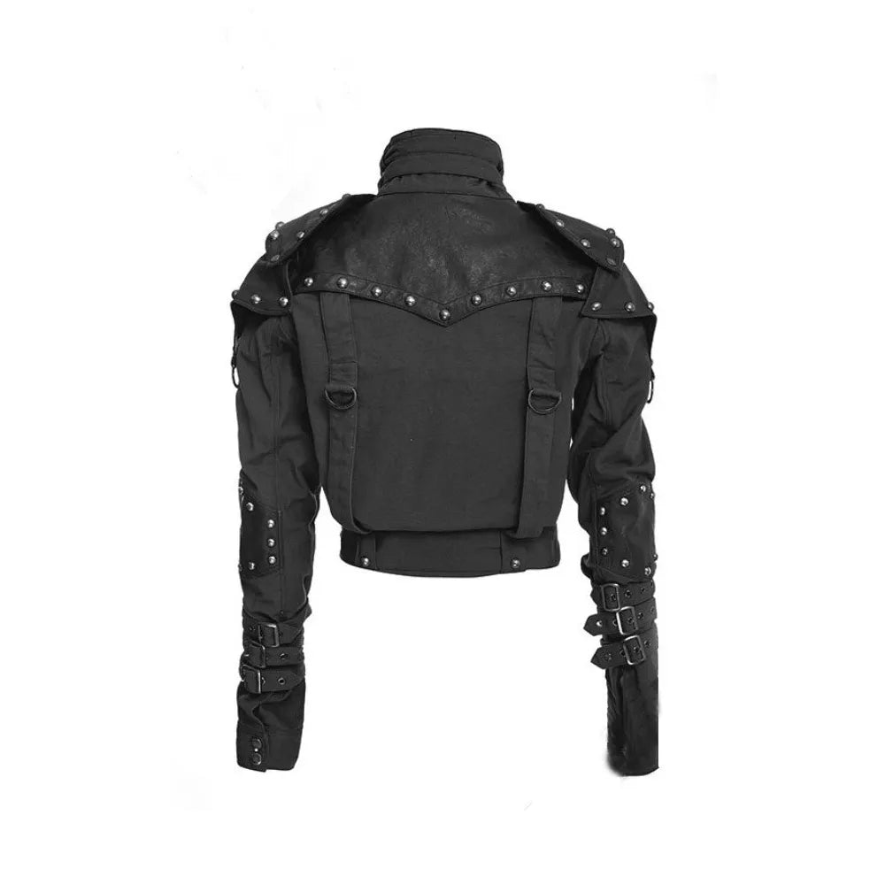 Womens Black Studded Military Cropped Jacket