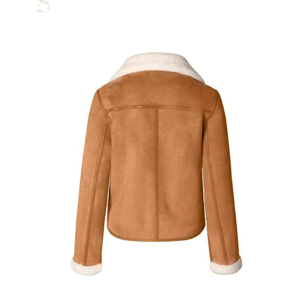 Womens Brown Suede Leather Shearling Jacket